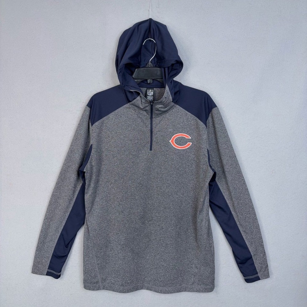 Chicago Bears Hoodie Men Medium Gray Navy Heathered 1/4 Zip NFL Team Apparel